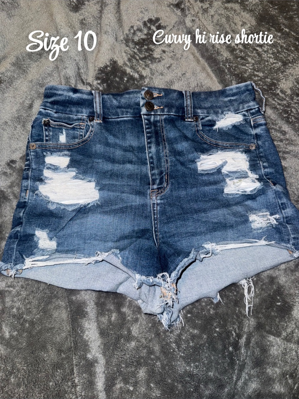 American Eagle Outfitters Curvy Hi-Rise Distressed Denim Shorts - Blue
